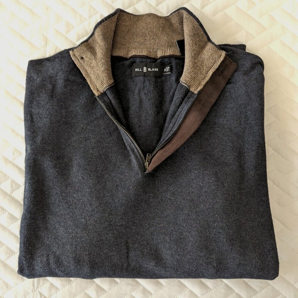 Bill Blass 1/4 ZIp Charcoal Pullover Sweater in Men's XL